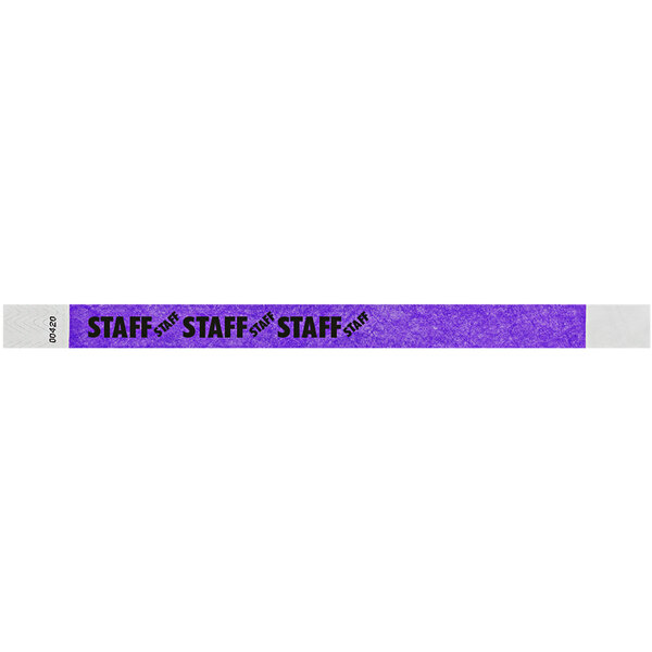 Carnival King Neon Purple "STAFF" Disposable Tyvek® Wristband 3/4" x 10" - 500/Bag