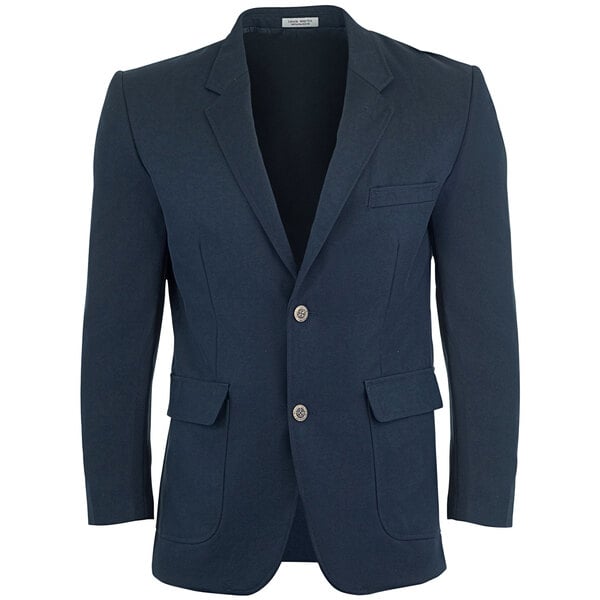 A Henry Segal navy blazer with buttons and a pocket.