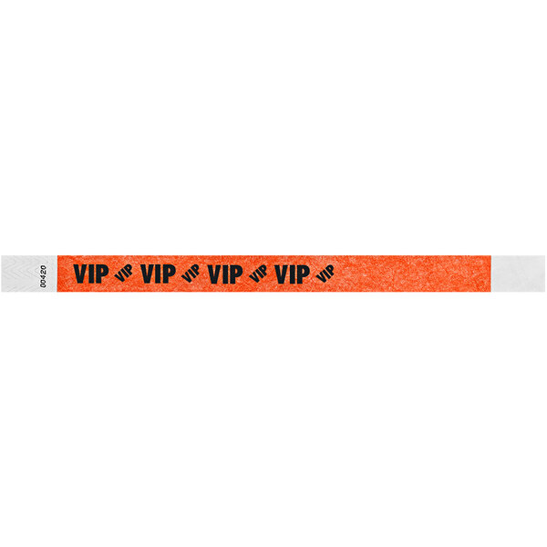 Carnival King Neon Red "VIP" Disposable Tyvek® Wristband 3/4" x 10" - 500/Bag