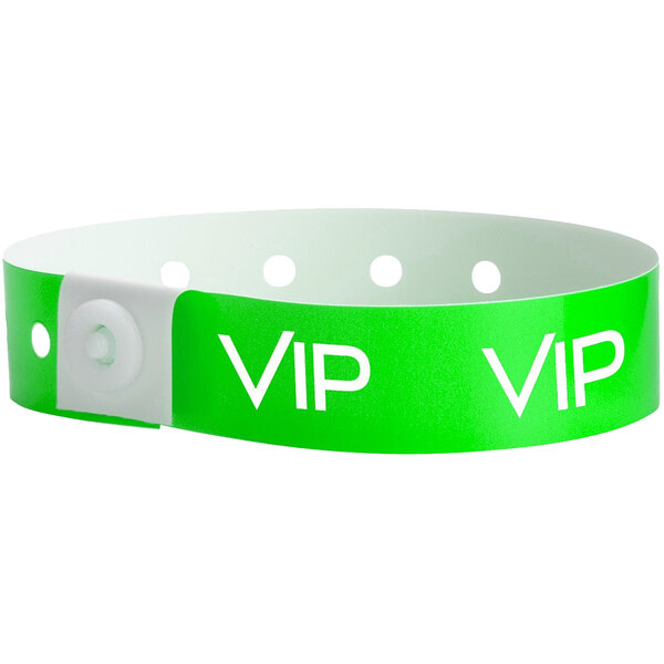 Carnival King Neon Green "VIP" Disposable Plastic Wristband 5/8" x 10" - 500/Box