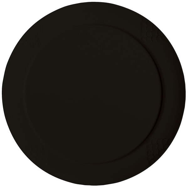 A close up of a black GET Sonoma Melamine plate.