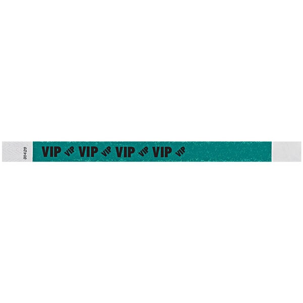A teal Carnival King wristband with VIP in black.