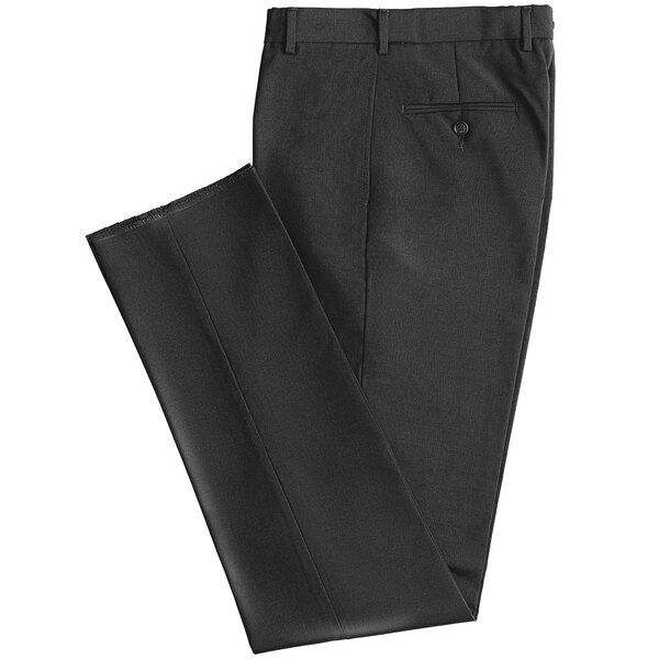 Black Henry Segal flat front suit pants folded with a buttoned waist.