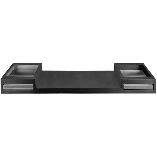 A black rectangular Tablecraft double butane station with two compartments.