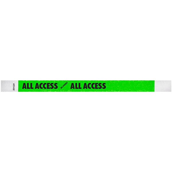 Carnival King Neon Green "ALL ACCESS" Disposable Tyvek® Wristband 3/4" x 10" - 500/Bag