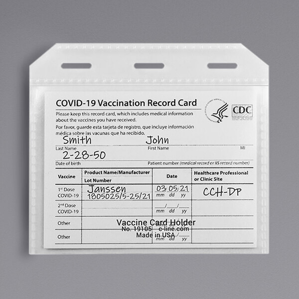 C-Line Products 19105 4" x 3" Clear COVID-19 Vaccine Card Holder - 5/Pack