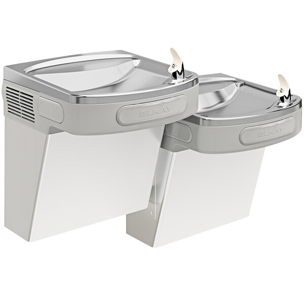 An Elkay stainless steel bi-level drinking fountain with extra deep basin.