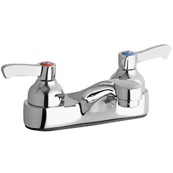 An Elkay chrome deck-mount faucet with two 2" lever handles.