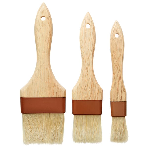 3Piece Boar Bristle Pastry / Basting Brush Set with Wood Handles