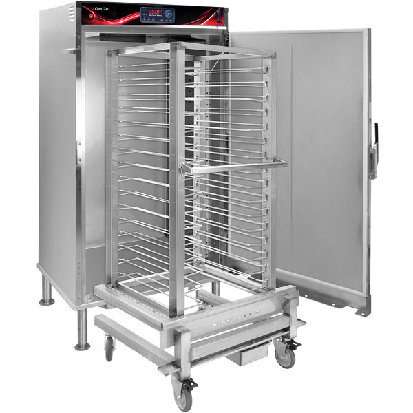 A stainless steel Cres Cor Roll-In Retherm Heat-N-Hold Oven with universal angle rack and deluxe programming.