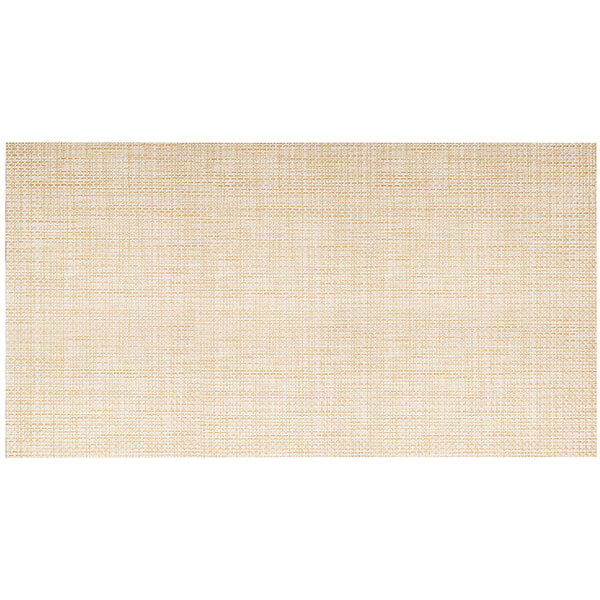 A natural basketweave woven vinyl rectangle bistro placemat with a beige basketweave pattern.