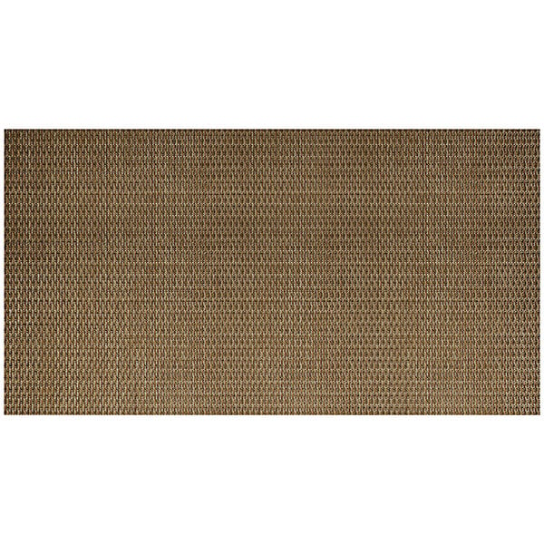 A close-up of a beige Front of the House Metroweave Rattan Woven Vinyl placemat with a pattern.