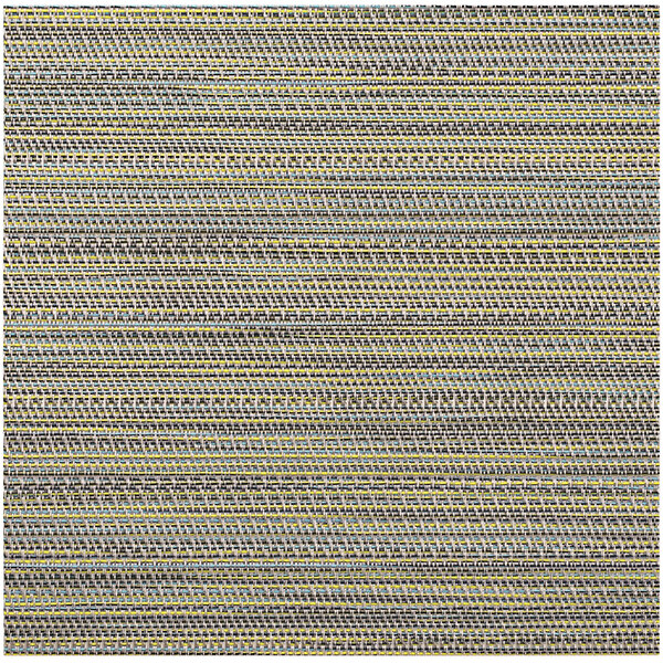 A close-up of the woven fabric pattern of a Front of the House Metroweave Urban Peacock square placemat in yellow and grey.