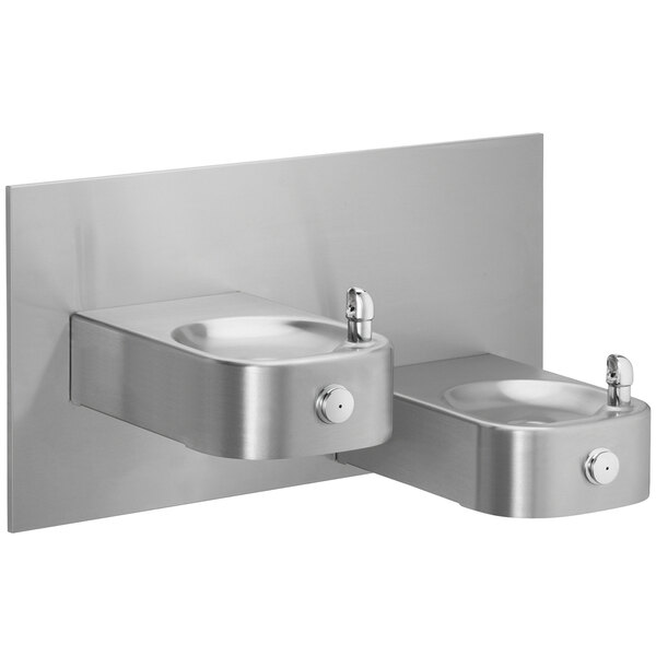 Elkay EHWM217C Soft Sides Stainless Steel Heavy-Duty Bi-Level Wall Mount Non-Filtered Vandal-Resistant Drinking Fountain with Frame