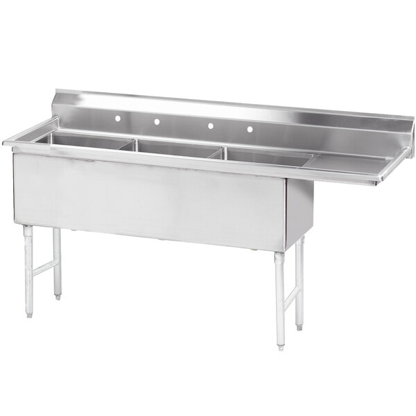 Advance Tabco FS-3-2424-24 One Compartment Stainless Steel Commercial Sink with One Drainboard - 98 1/2" - Right Drainboard