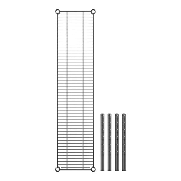 A black metal Regency dunnage shelf with metal rods.