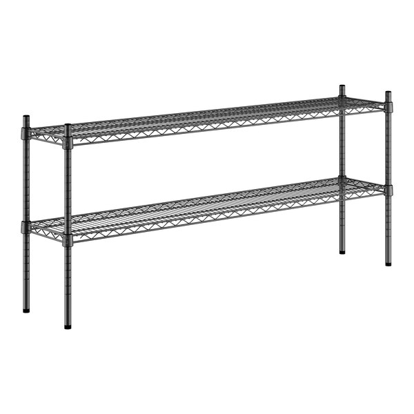 A black metal Regency wire shelf kit with two shelves.