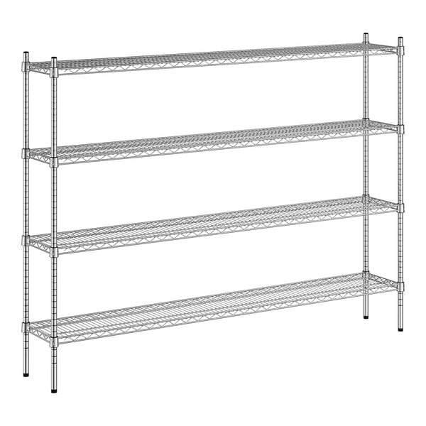 A Regency chrome wire shelving unit with four metal shelves.