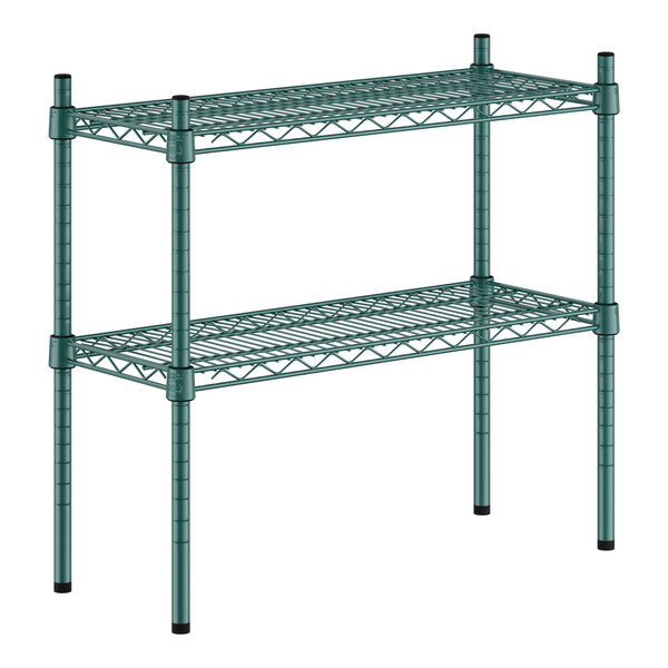 A green metal Regency shelf kit with two shelves.