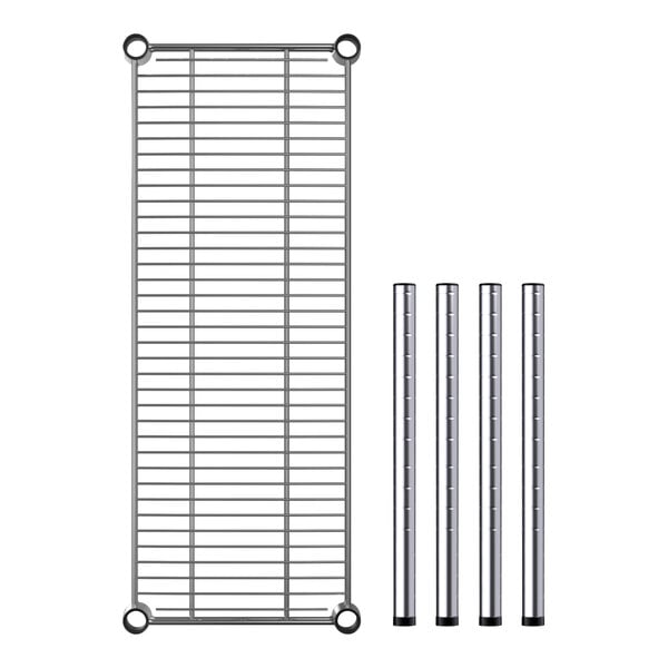 A Regency chrome dunnage shelf with three metal rods.