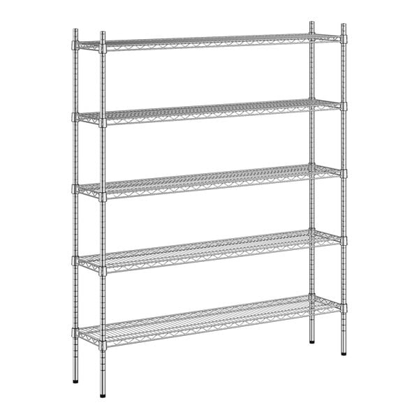 A wireframe of a Regency metal shelving unit with four shelves.