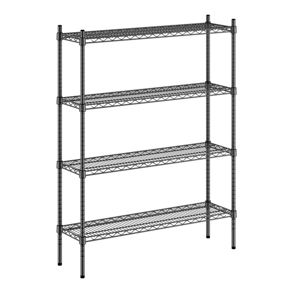 A black metal Regency 4-shelf kit with a wireframe shelf.