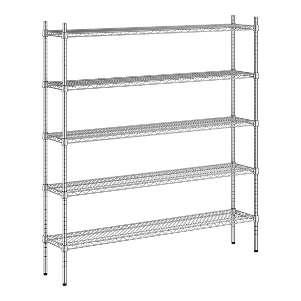 A wireframe of a Regency stainless steel shelving unit with four shelves.