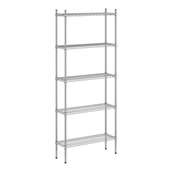 A white wireframe of a Regency stainless steel shelving unit with four shelves.
