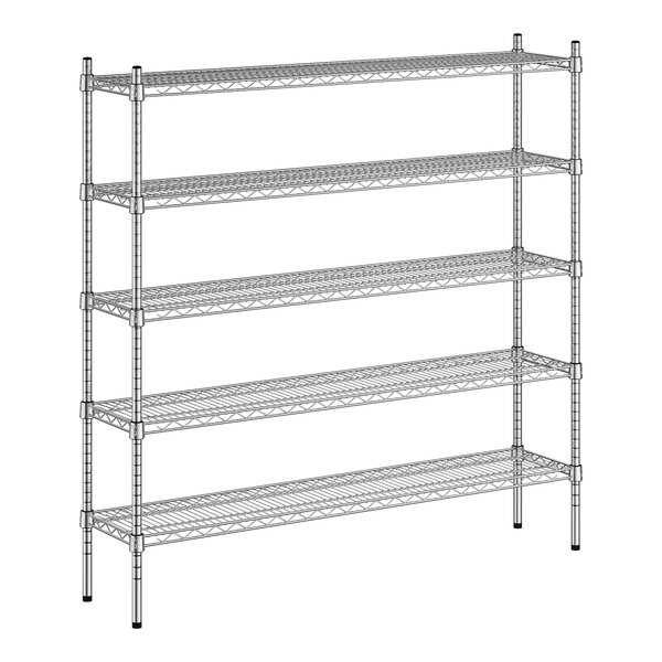 A wireframe of a Regency metal shelving unit with four shelves.