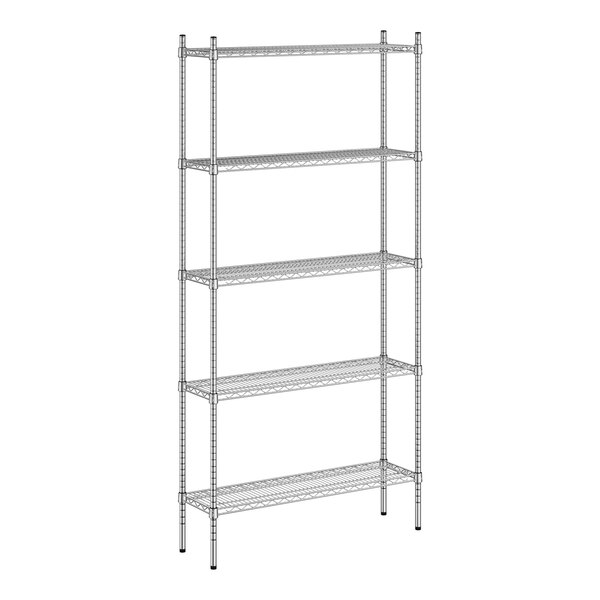 A wireframe of a Regency metal shelf kit with four shelves.