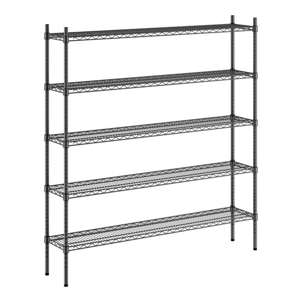 A black wire Regency shelving unit with four shelves.