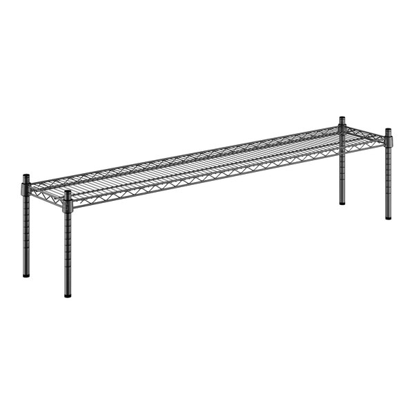 A black Regency wire dunnage shelf with metal posts.