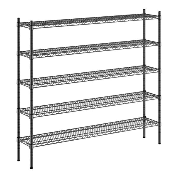A black wire Regency storage rack with five shelves.