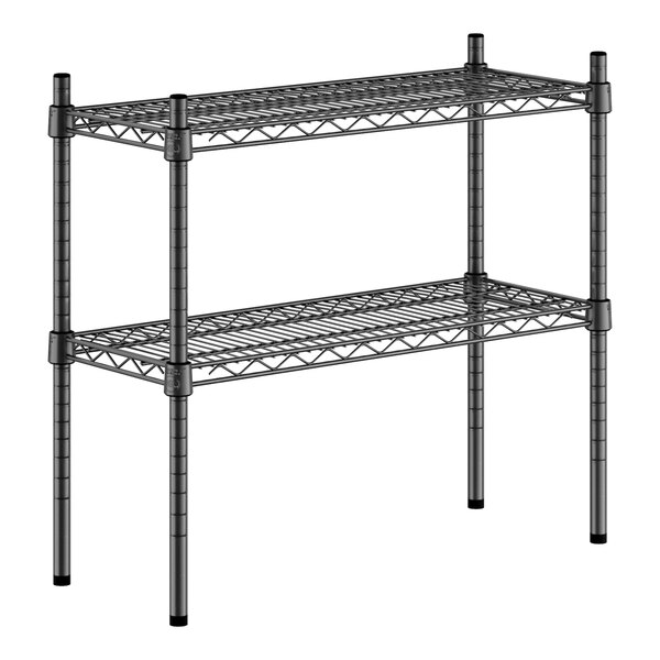 A black metal Regency shelf kit with two shelves and black legs.