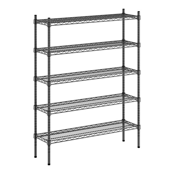 A black metal Regency 5-shelf storage rack.
