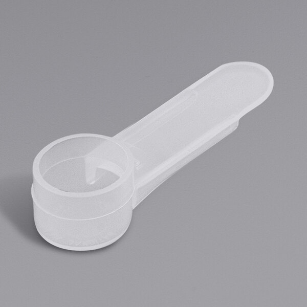 A 1.7 cc polypropylene plastic measuring spoon with a short handle.