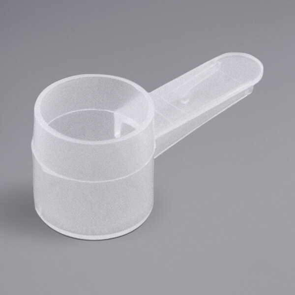 A clear plastic Polypropylene scoop with a short handle.