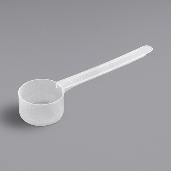 A polypropylene scoop with an extra long handle.