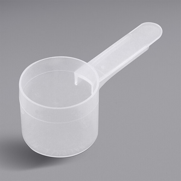 A white plastic scoop with a medium handle.