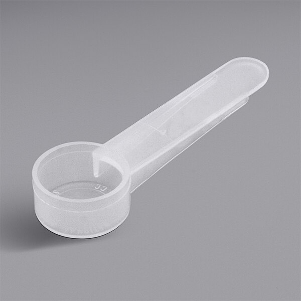 A white plastic polypropylene scoop with a medium handle.