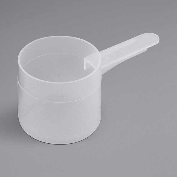 A white plastic Polypropylene scoop with a medium handle.