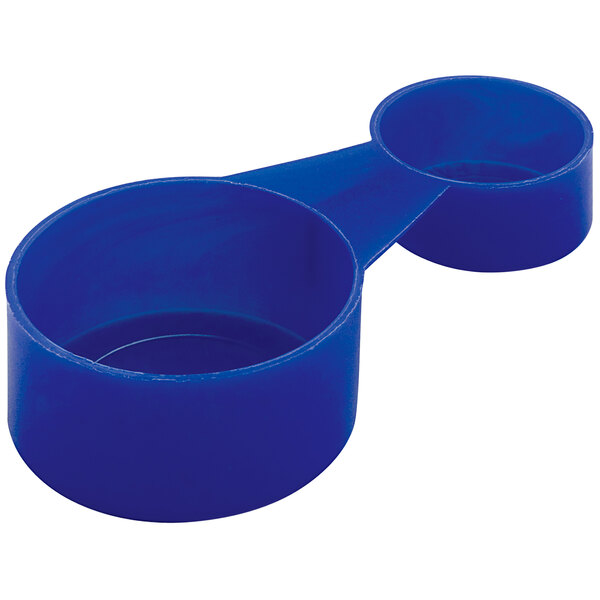 A blue polypropylene double end scoop with two ends.
