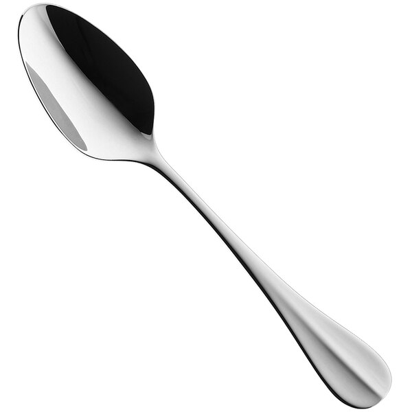 A RAK Porcelain Baguette stainless steel teaspoon with a long handle and a silver spoon bowl on a white background.