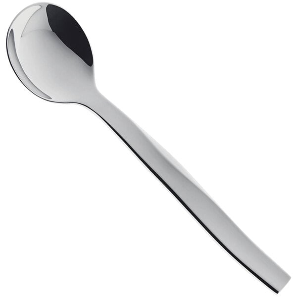 A RAK Porcelain stainless steel bouillon spoon with a long silver handle.