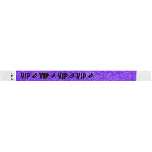 Carnival King Neon Purple "VIP" Disposable Tyvek® Wristband 3/4" x 10" - 500/Bag