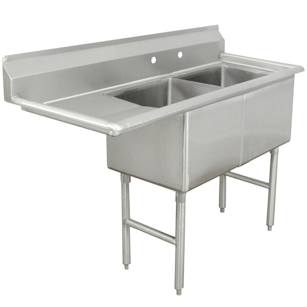 Advance Tabco FC-2-1818-18-X Two Compartment Stainless Steel Commercial Sink with One Drainboard - 56 1/2" - Left Drainboard