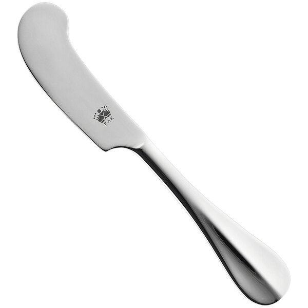 A RAK Porcelain stainless steel butter knife with a silver handle.