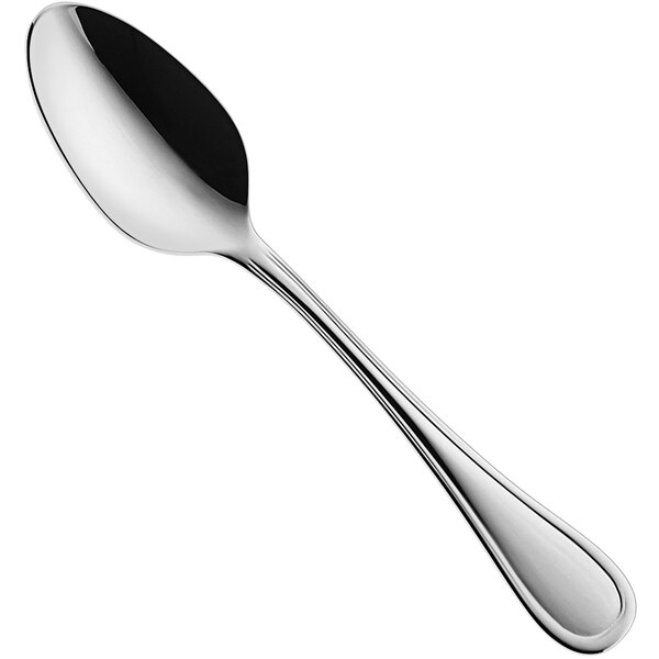 A RAK Porcelain stainless steel demitasse spoon with a silver handle.