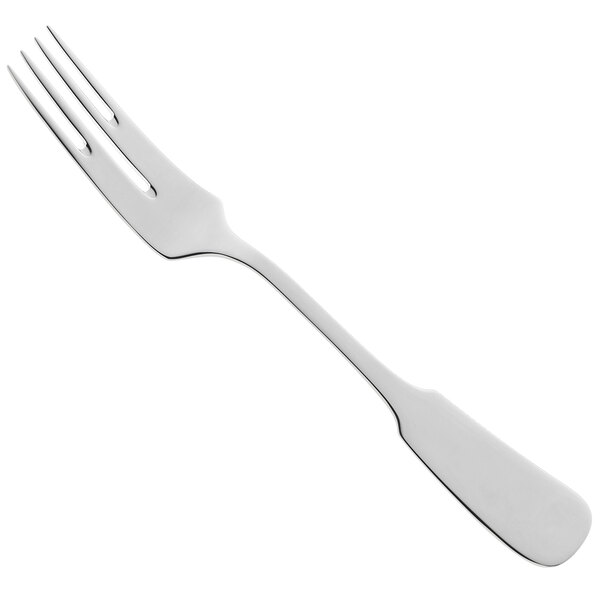 A silver fish fork with a white handle.