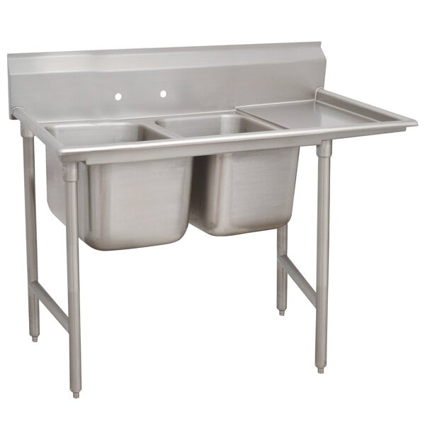 Advance Tabco 93-82-40-24 Regaline Two Compartment Stainless Steel Sink with One Drainboard - 72" - Right Drainboard